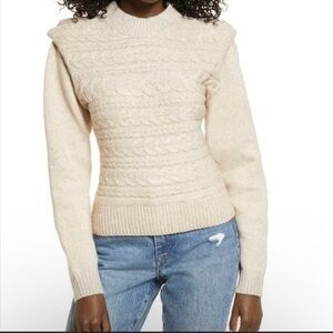 BlankNYC Cream Oatmeal Horizontal Cable Knit Crewneck Sweater XS NWT